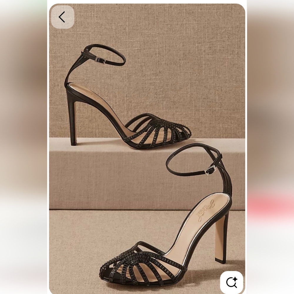 Jewel Badgley Mischka Black Strappy Caged Heels Size 8